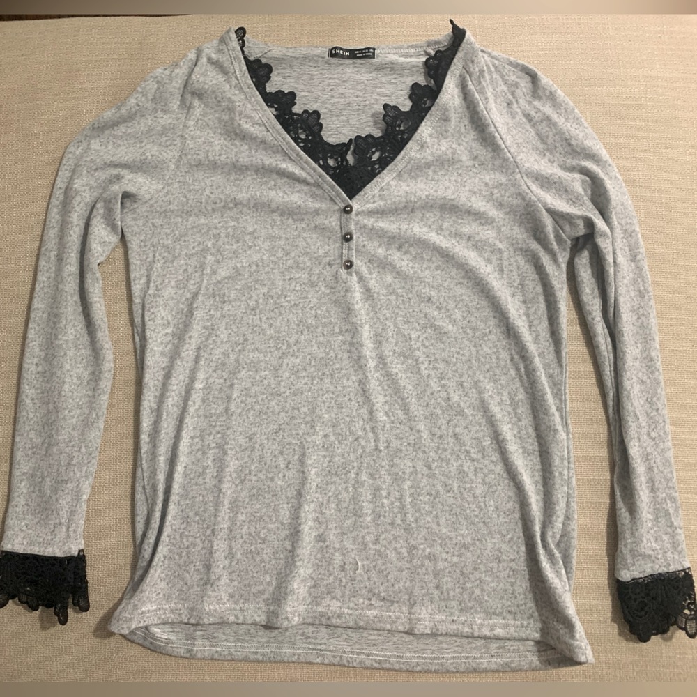 SHEIN Lune Long Sleeve Half Button Placket Blouse